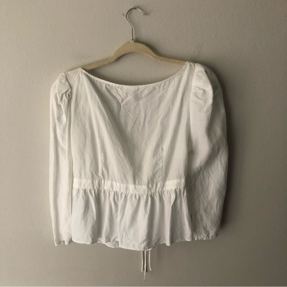 H&M x Brock Collection Lyocell-blend Blouse Front Ties Cottagecore White Medium - Picture 11 of 12